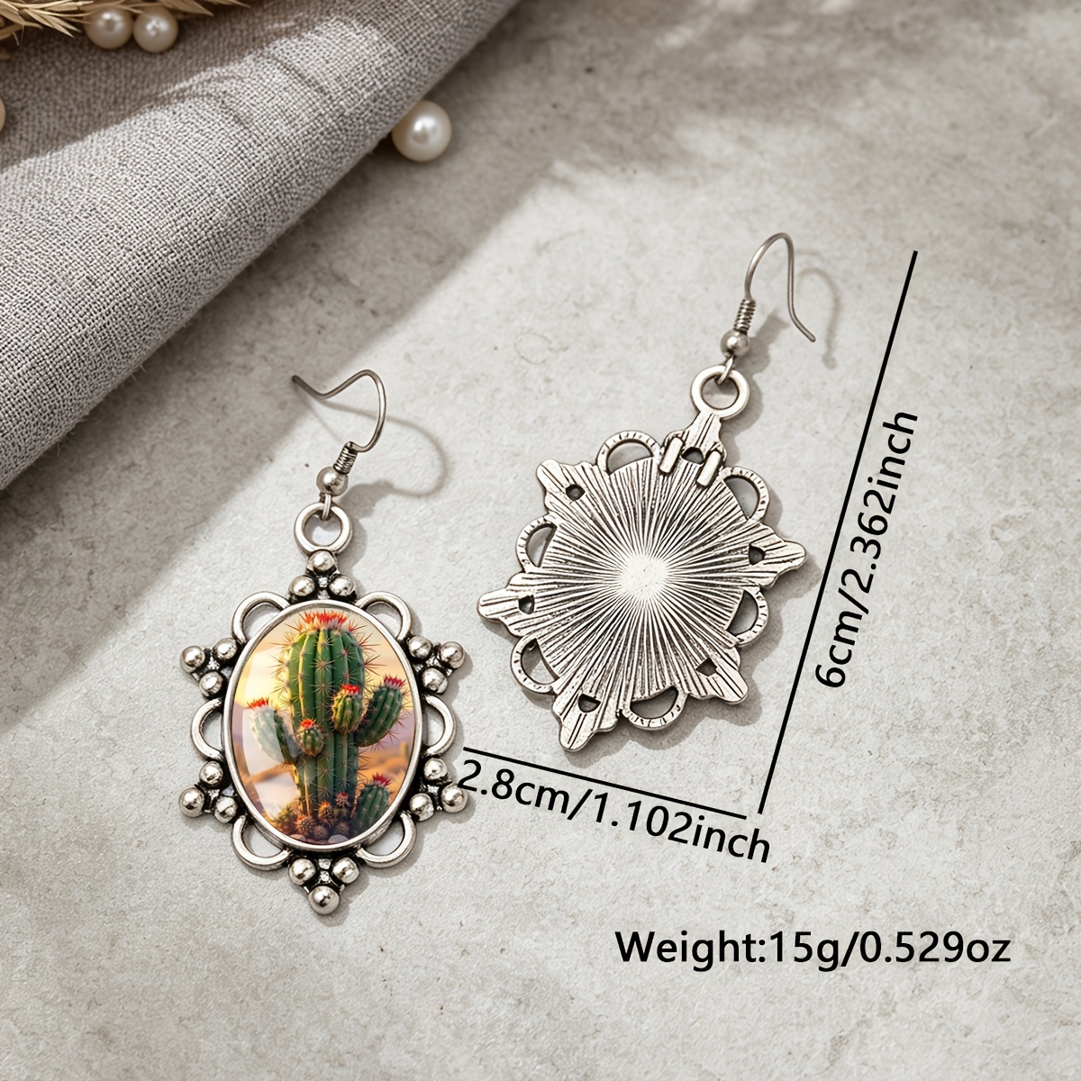 Twilight Red Flower Cactus Pattern Oval Earrings